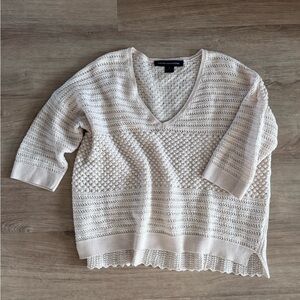 French Connection Cream Open-Knit V-Neck Sweater